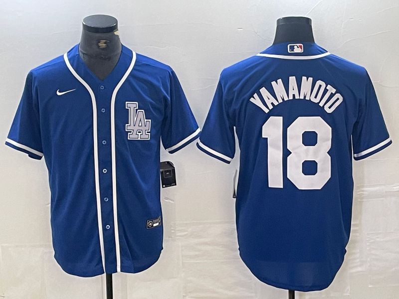 Men Los Angeles Dodgers 18 Yamamoto Blue Second generation joint name Nike 2024 MLB Jersey style 1